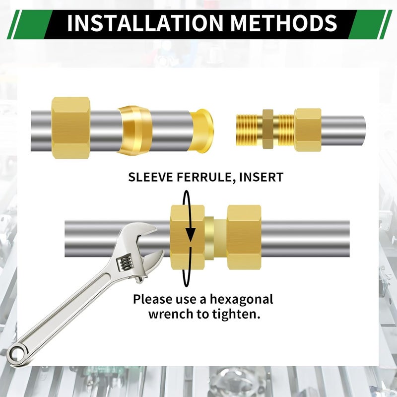 Japtend 460pcs Brass Compression Sleeves Ferrules Inserts Fittings Assortment Kit, 1/2" 3/8" 5/16" 1/4" 3/16" 1/8" 6 Sizes Hose Repair Kit of Air Water Fuel Oil Gas Tube Lines - Image 4